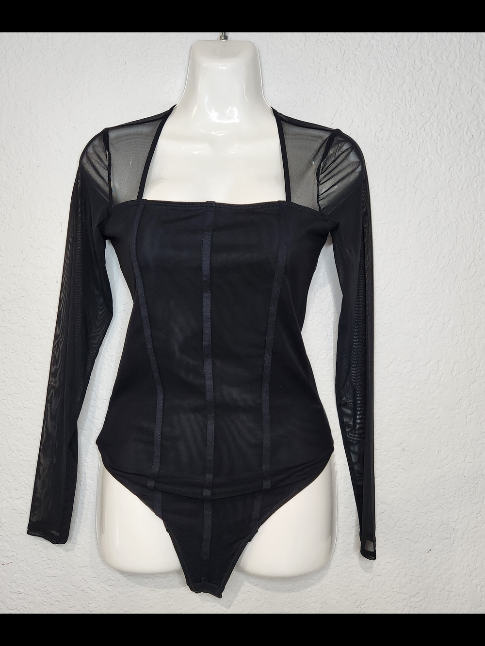Abercrombie & Fitch Black Mesh Long-Sleeve Bodysuit